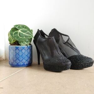 Le chateau | Black sparkly rhinestone & mesh women's high heels